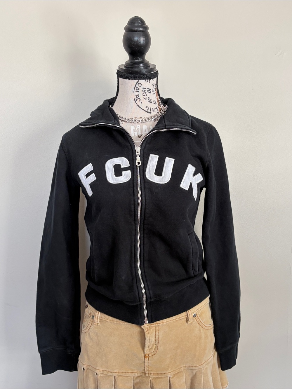 y2k fcuk french connection black zip up sweater